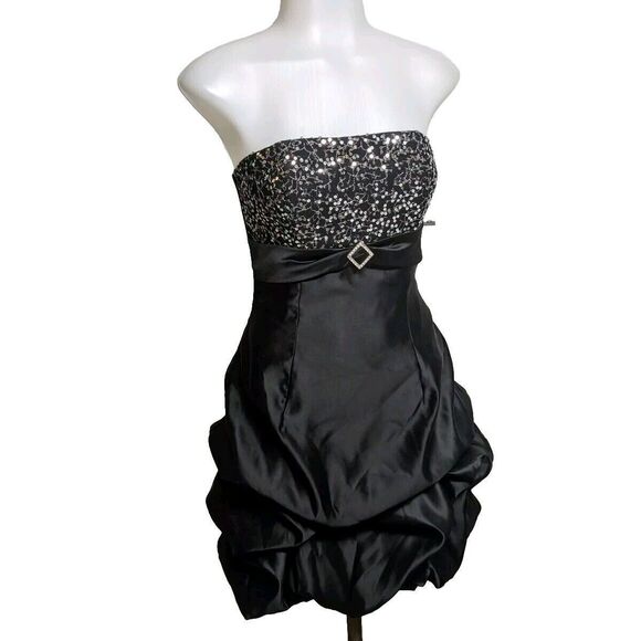 Jessica McClintock for Gunne Sax  Dress Strapless Sequins Bouffant Black 3 NEW - Picture 1 of 11